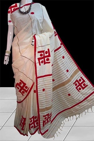 White Applique Work Saree