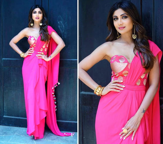 Shilpa Shetty Shantanu and Nikhil sari