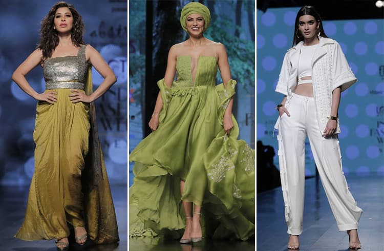 Sophie Choudry Sushmita Sen and Diana Penty LMIFW SS19