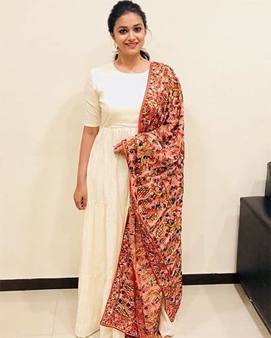 Keerthy Suresh off-white anarkali suit