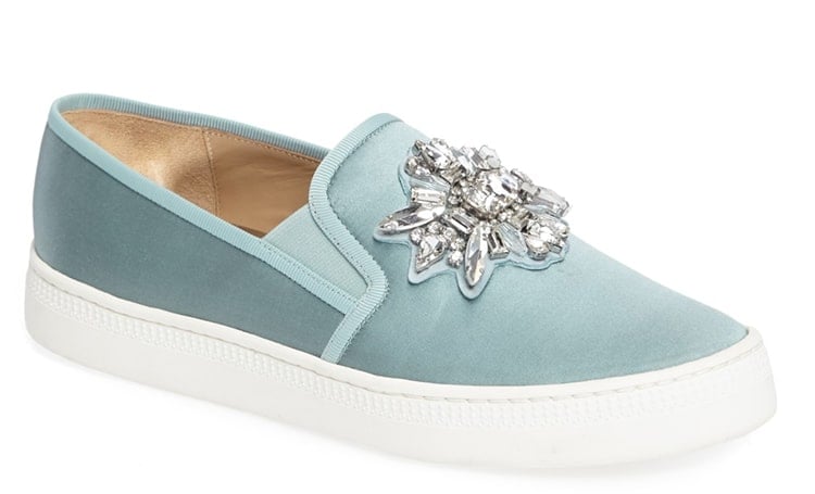 arre Satin Embellished Slip-On Sneakers from Badgley Mischka