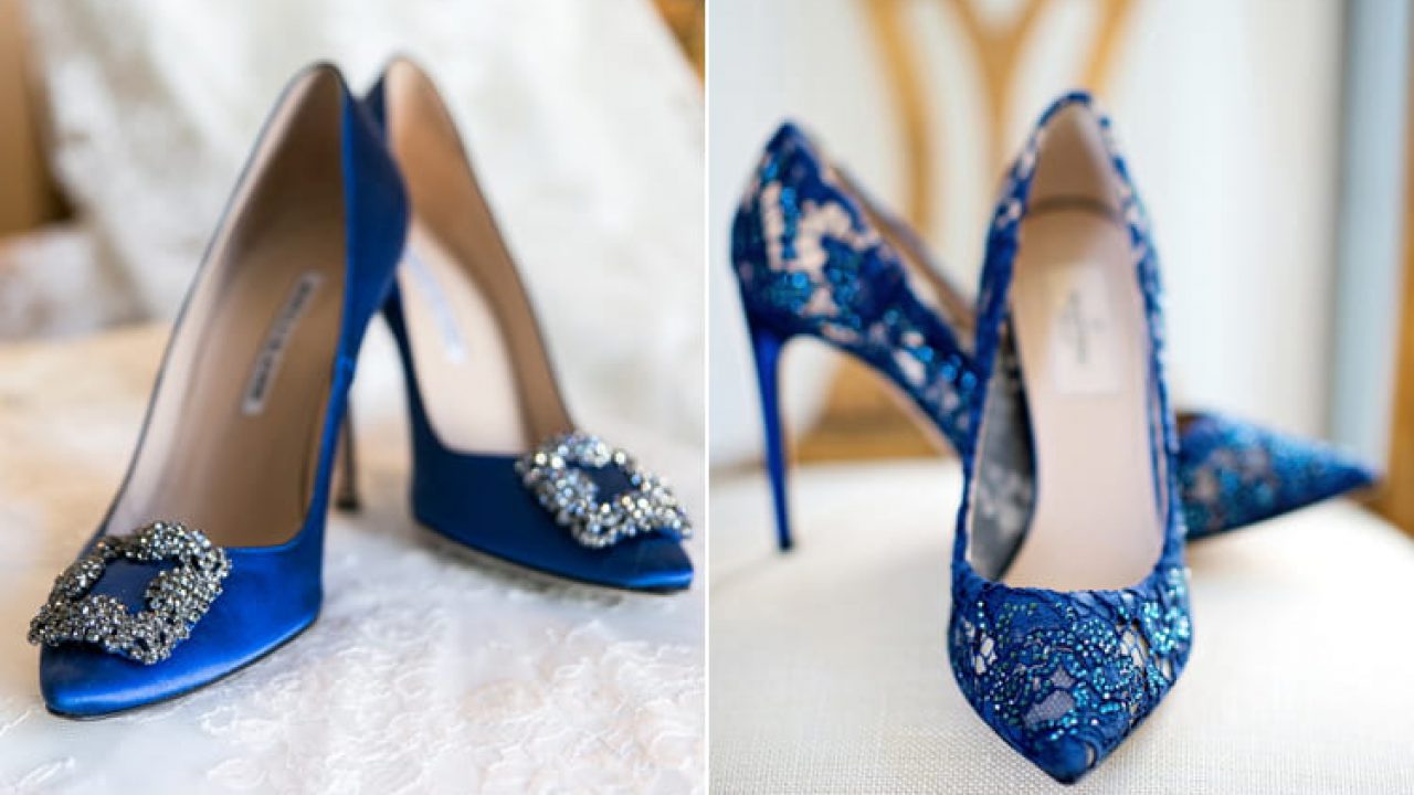 blue wedding wedges for bride