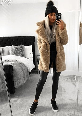 Skinny Pants With Longline Teddy Coats