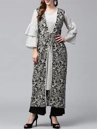 Monochrome Cotton Layered Kurta