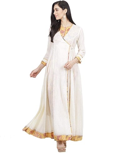 Yellow and ECRU Angrakha Double Layered Kurta