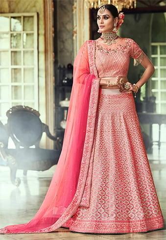 Art Silk Lehenga in Peach