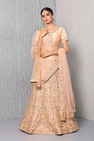 Satin Peach Lehenga with Zari Embroidery