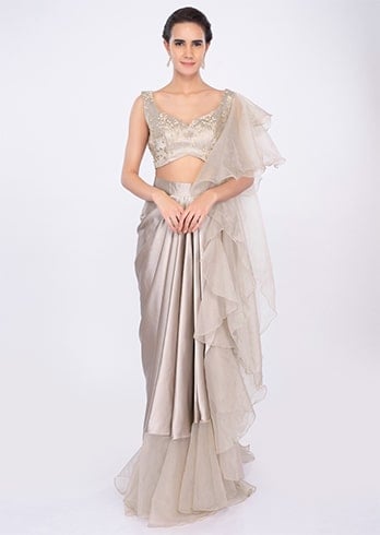 Champagne Ready Pleated Saree