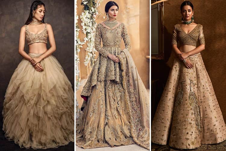 Golden Bridal Lehenga Designs