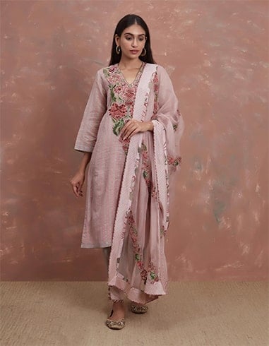 Gulabi Organza Leheriya Embroidered Kurta