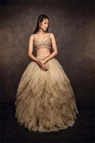 Light Golden Ruffled Lehenga