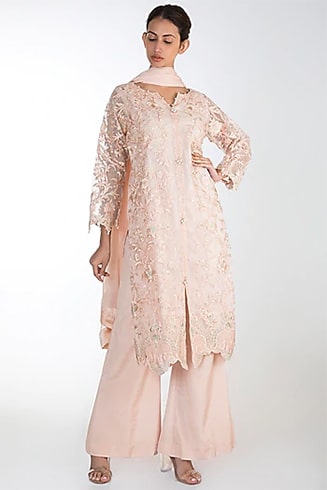 Rozina Peach Embroidered Kurta Set