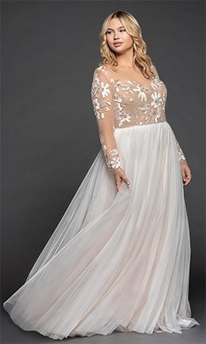 A Line Gown with Illusion Floral Beaded Bodice