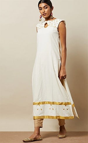 White and Gold Colored Kasavu Kurta