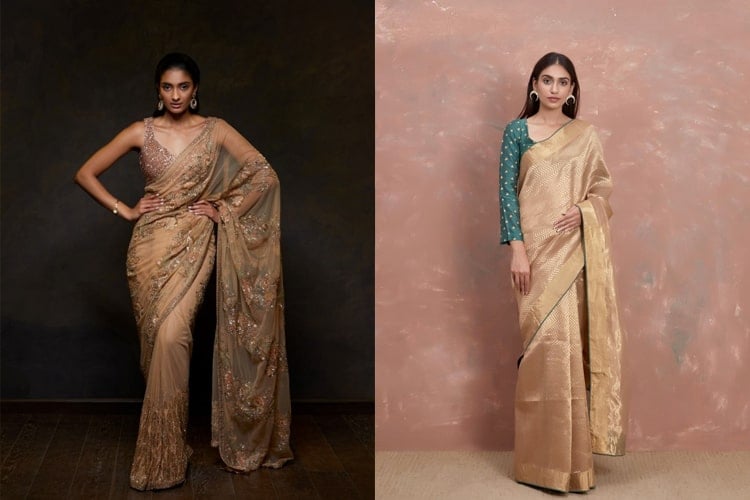 Golden Saree Designs For Diwali