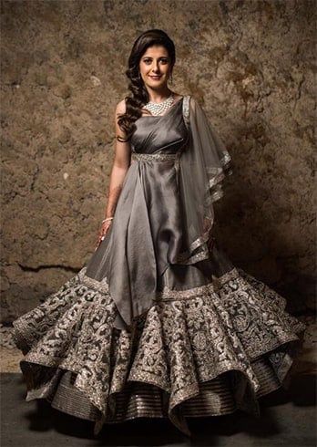 Grey and Silver Embroidered Lehenga