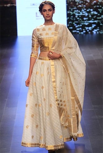 Gold and White Kasavu Lehenga