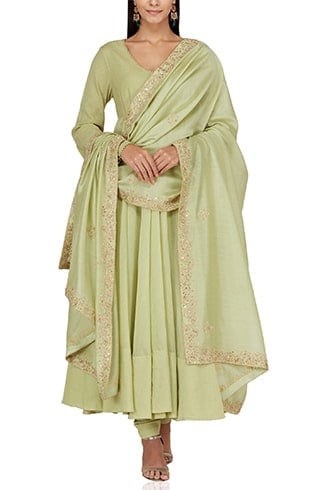 Lime Embroidered Anarkali Set