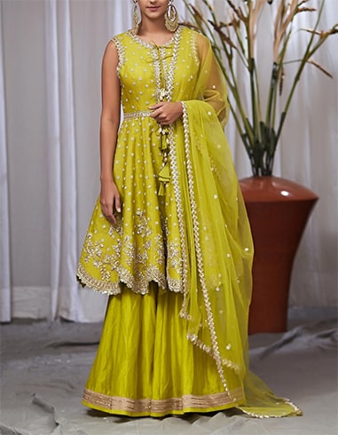 Lime Green Embroidered Short Anarkali Kurta