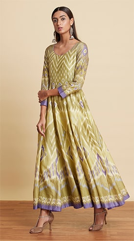 Olive Green Ikat Anarkali