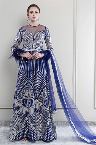 Royal Blue Chrome Applique Anarkali with Dupatta