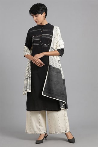 Black Mandarin Neck Khadi Kurta