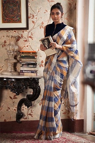 Check Linen Saree