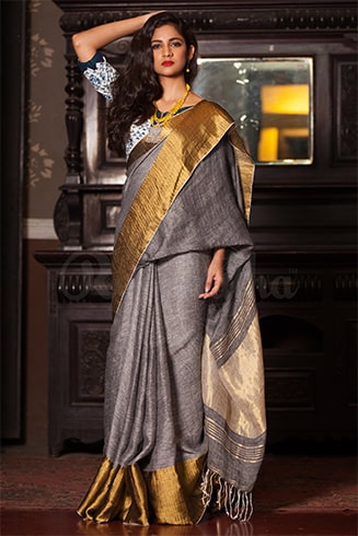 Grey Colored Khadi Silk Saree