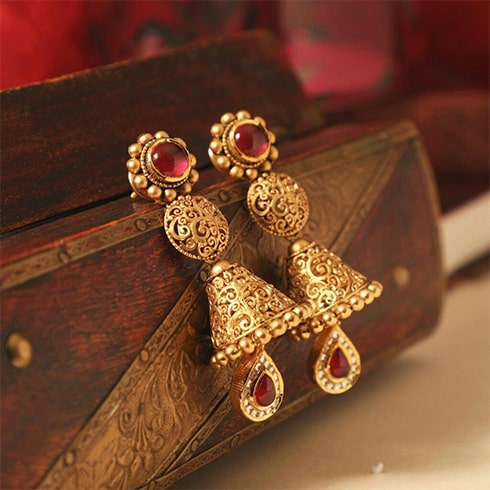 Ruby and Gold Jhumki Earrings