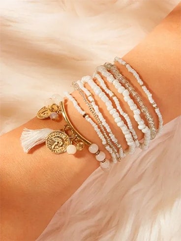 Tassel and Coin Décor Beaded Bracelet Set