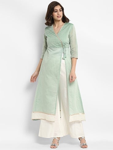 A-Line Angarakha Kurta with Front Slit Kurta Set with Bottom