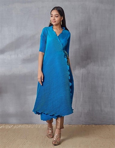 Turquoise Pleated Angarakha