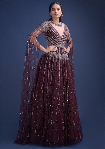 extended floor length sleeves gown