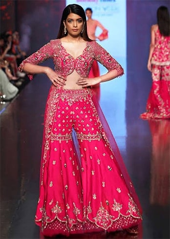 Floral Embroidered Sharara Set with Pink Jacket