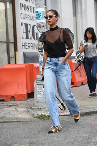 Grandpa Jeans With Puffy Sleeved Blouse