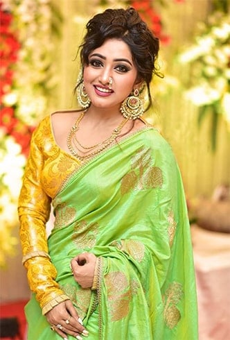 Lime Green Silk Bengali Saree