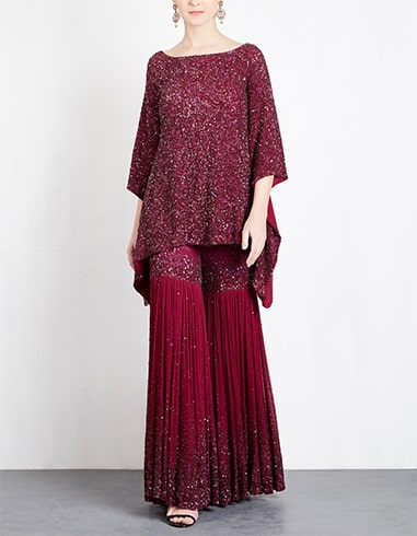 Maroon Embellished Sharara Set