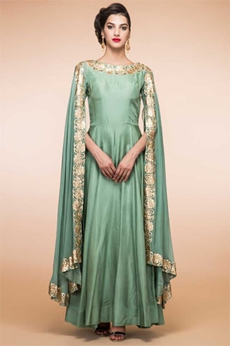 mint green silk anarkali churidar suit