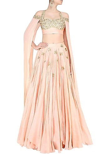 pastel pink floor length sleeves lehenga set