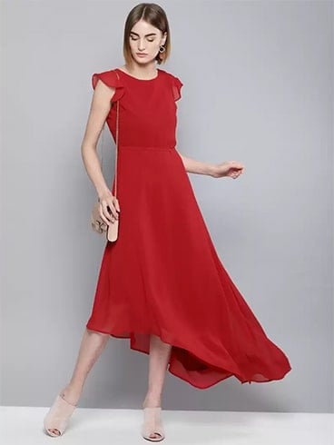 red asymmetrical dress