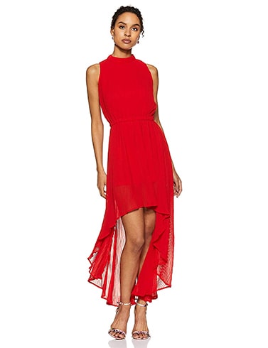 red georgette high-low overlap dress