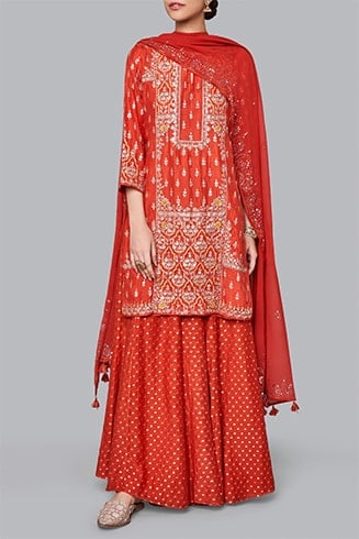 Red Silk Sharara Suit