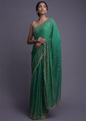 chiffon saree with gold sequins and kundan work