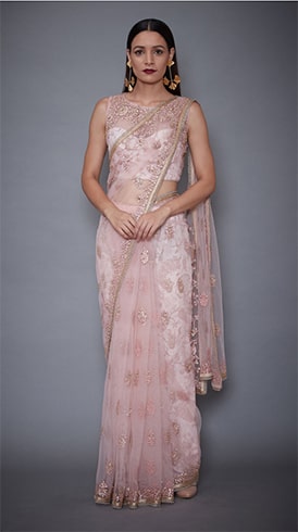 floral embroidered saree with stitched blouse