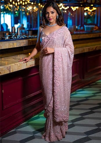 hand sequined saree with spring work border