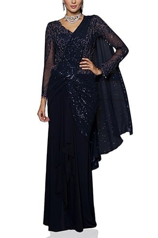 midnight blue embellished saree