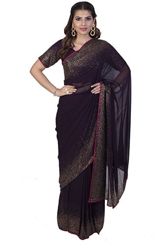 purple sequin saree